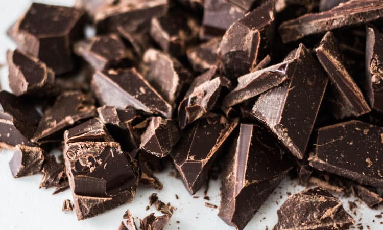Closeup of a cluster of dark chocolate pieces that is a better holiday treat than milk chocolate